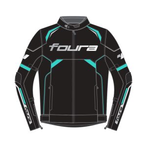 Foura Revo Ladies Motorcycle Textile Touring Jacket Black Turquoise primomoto