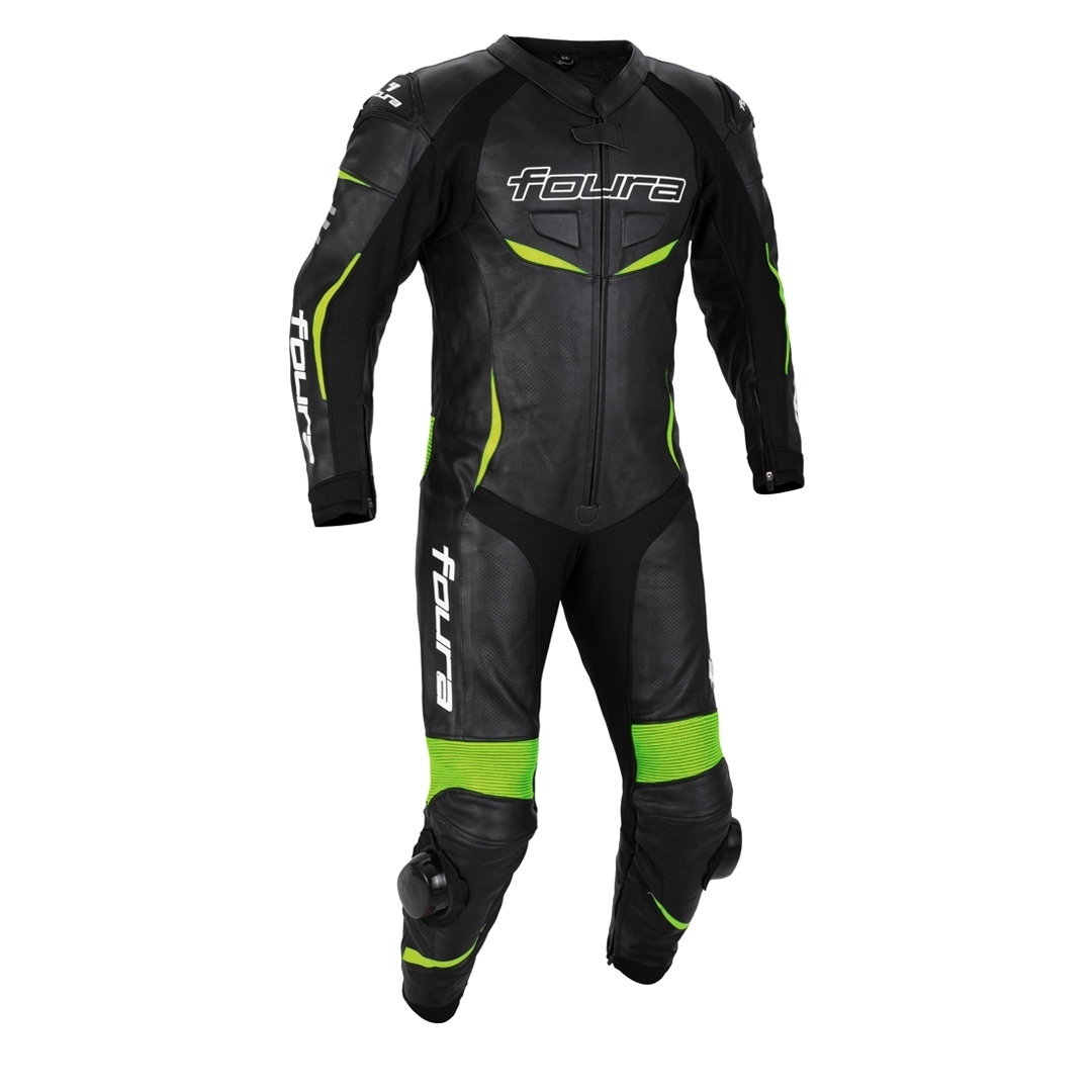 Foura Alpha 1 PC Kids Motorcycle Leather Suit Black Fluro Yellow Primomoto Foura Alpha 1 PC Kids Motorcycle Leather Suit Black Fluro Yellow Primomoto