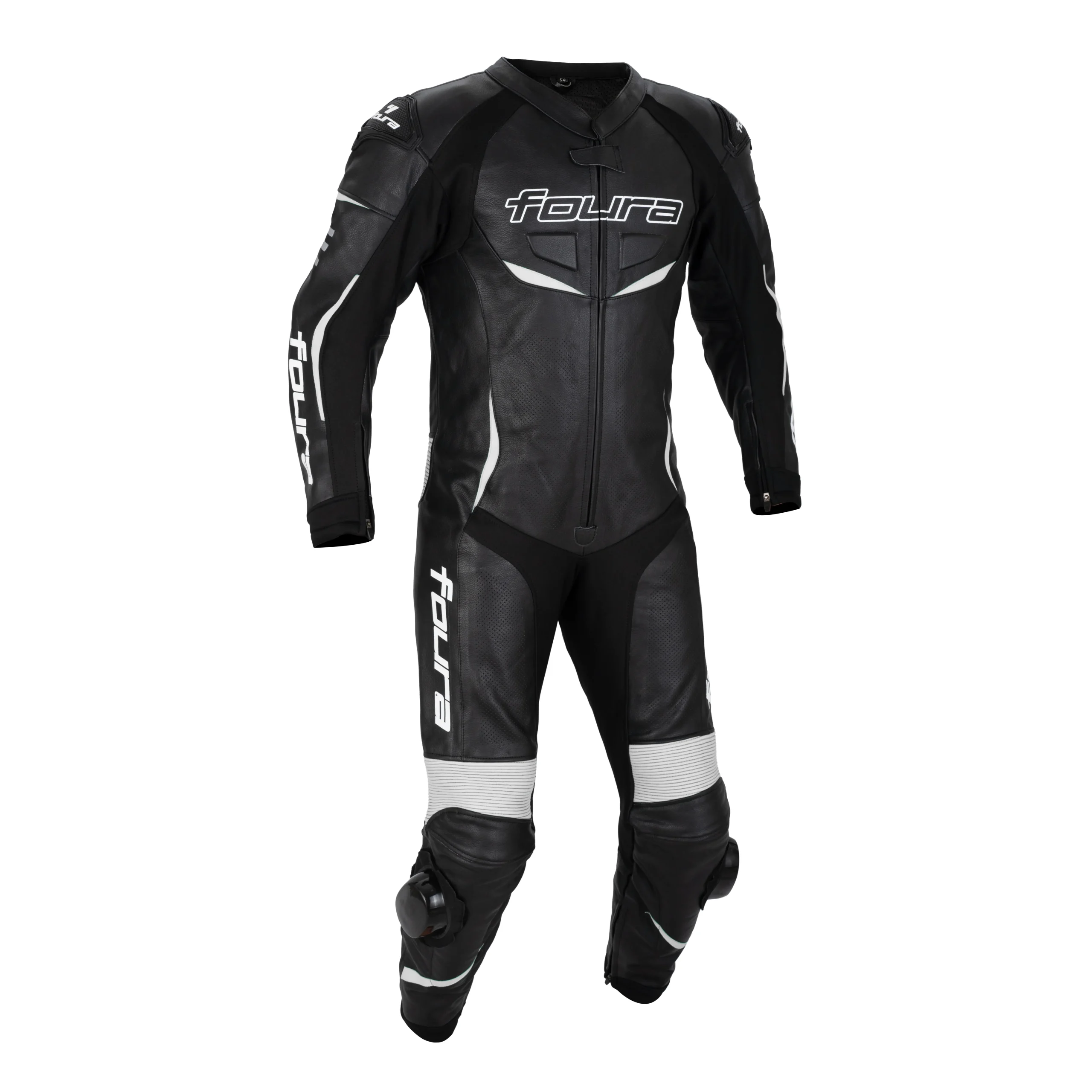 Foura Alpha 1 PC Kids Motorcycle Leather Suit Black White Primomoto Foura Alpha 1 PC Kids Motorcycle Leather Suit Black White Primomoto
